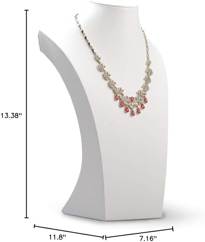 Oirlv White Leather Jewelry Bust Necklace Display Stand Trade Show Jewelry Holder (H:13.38")