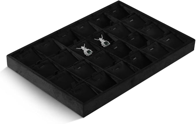 Velvet Necklace Display Tray, Stackable 24 Grid Insert Pendant Necklaces Storage Holder Plate, Jewelry Retail Countertop Organizer (Black)