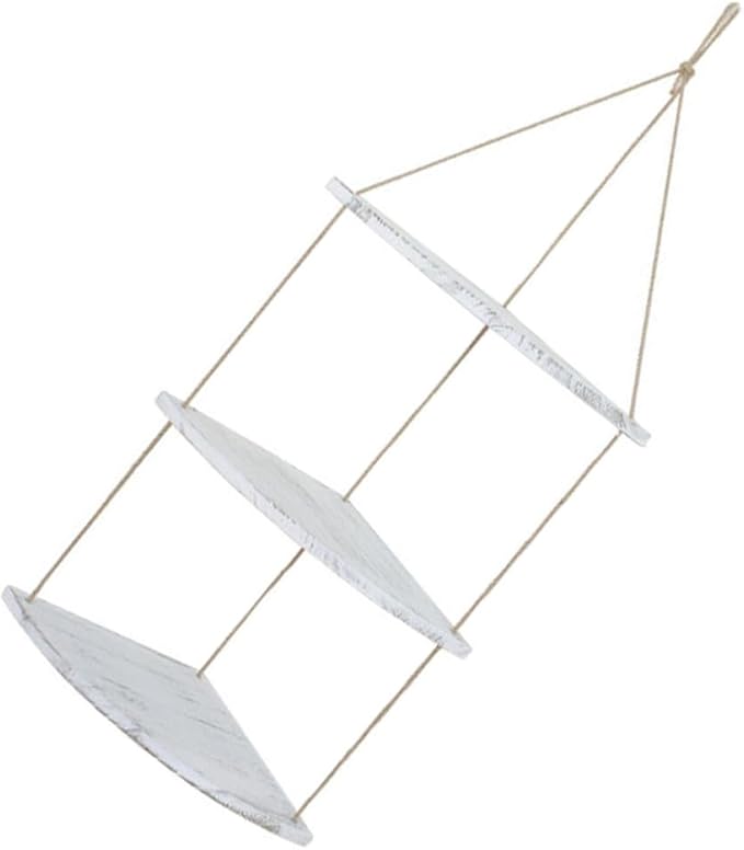 BESPORTBLE Nordic Style Fan-Shaped Wall Corner Rack with Detachable Wooden Shelves and Rope Design Space-Saving Floating Storage Shelf for Plants Crafts Photos in Bedroom Living Office