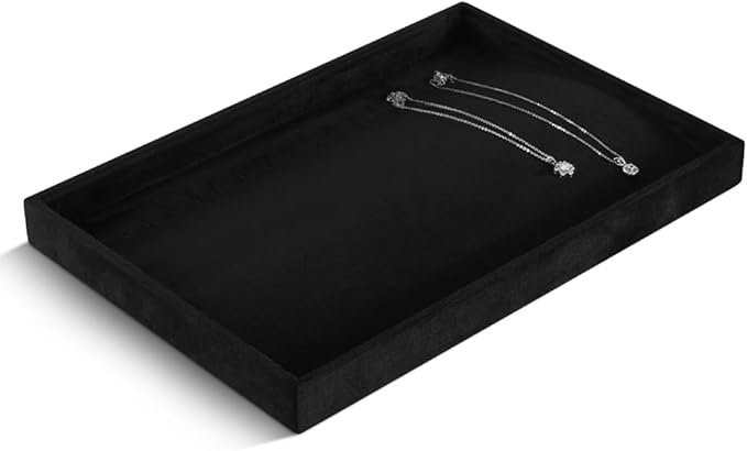 Velvet Jewelry Display Tray For Bracelet Pendant Necklace, Multi-Slot Stackable Storage Tray For Long Chain Jewelries, Drawer Insert Jewelry Organizer (Black)