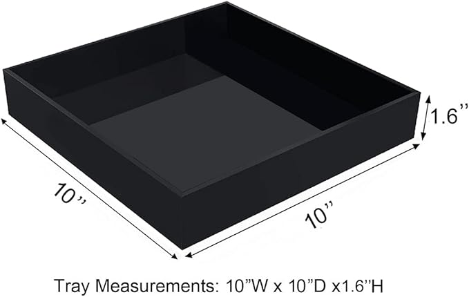 Waterproof Acrylic Vanity Tray, Remote Control Sturdy Valet Tray Organizer, Lucite Nightstand Dresser or Bathroom Organizer for Change, Coin, Key, Phone, Glasses, (Black-10x10inch )