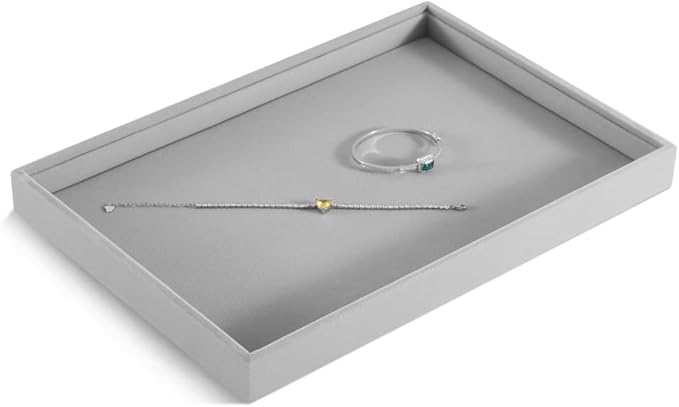 Velvet Stackable Jewelry Display Flat Tray For Ring Earring Necklace Bracelet, Bangle Pendant Storage Blank Plate, Shop Countertop Jewelry Dish Organizer (Gray)