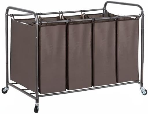 STO STO Laundry Sorter 4 Section, 4 Bag Laundry Hamper, Rolling Laundry Cart, Laundry Basket with Heavy Duty Lockable Wheels and Removable Bag for Clothes Storage, Brown