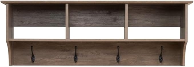 Prepac Drifted Gray 48" Contemporary Wall Mounted Coat Rack, Coat Hooks Wall Mount with 3 Shelves, Ideal for Hallway or Entryway Storage Solution, 11.5"D x 48"W x 14.25"H