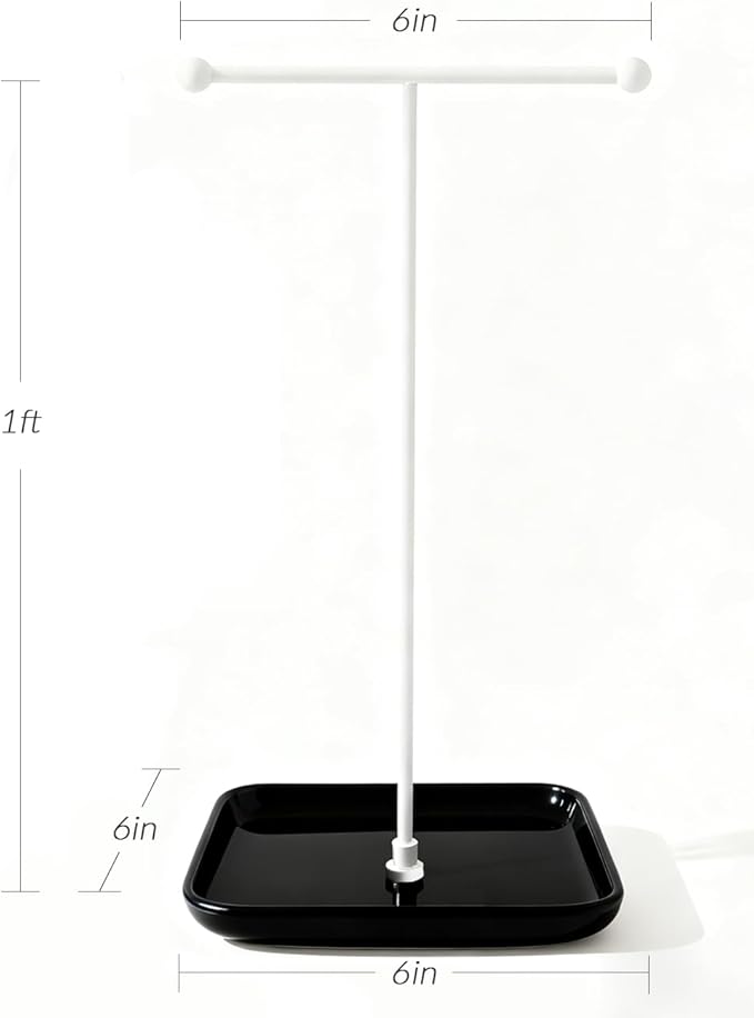VROOMIUM Necklace Holder- Ceramic Base 1ft Height Jewelry Organizer Stand, Aesthetic Jewelry Hanger Display for Necklaces, Bracelets, Rings, Exhibidor de Collares-Minimalist Black