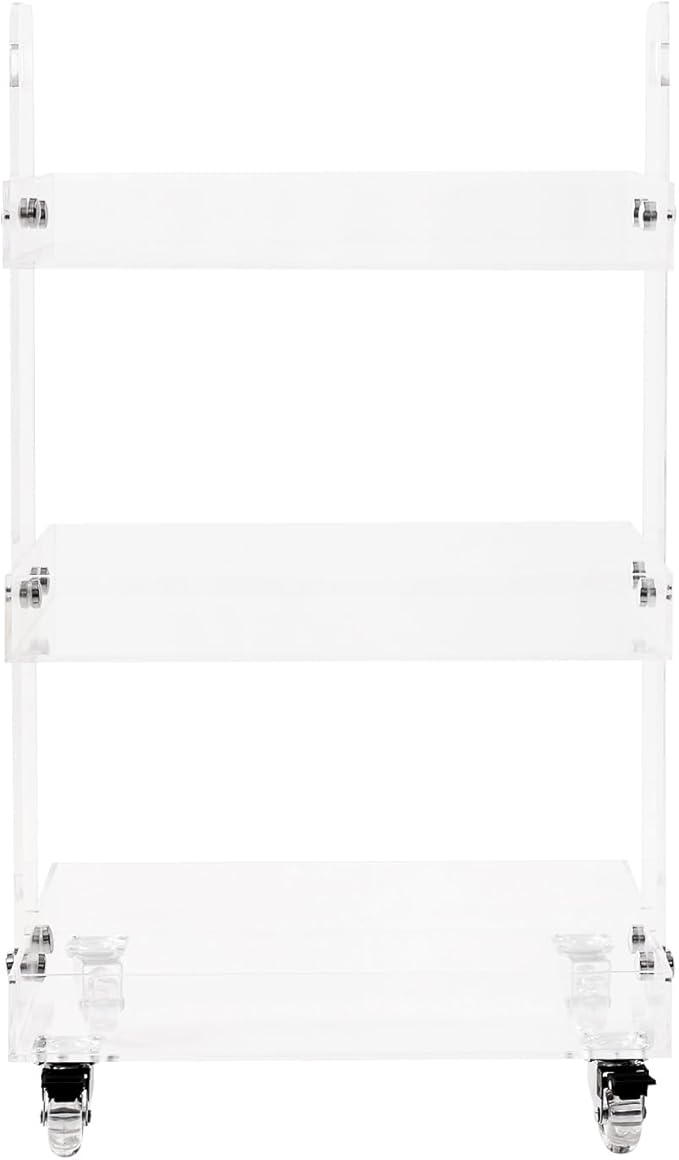 3-Tier Acrylic Utility Rolling Cart with 4 Lockable Wheels,for Storing Kitchenware, Toiletries,Snacks,Vegetables,Fruits,Cosmetics,Documents（16.38 * 13.39 * 27.56in）