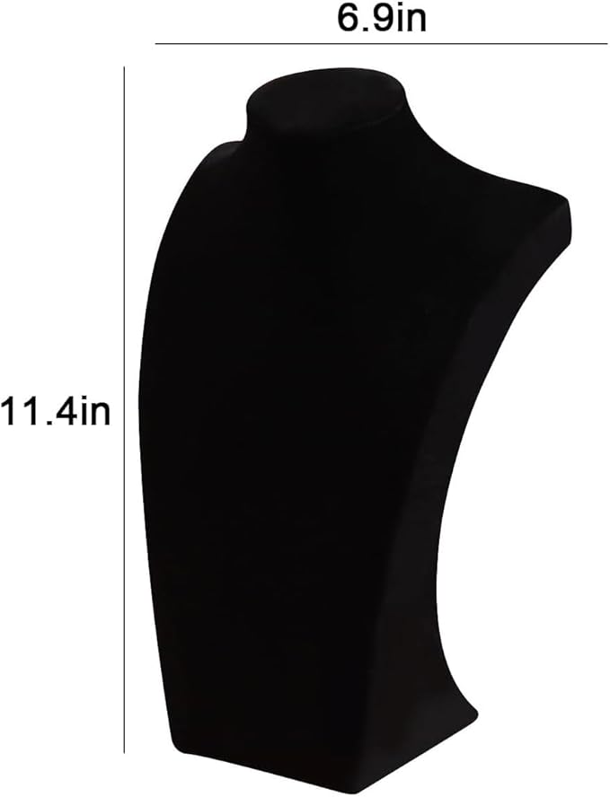 Necklace Bust Stand for Selling, Black Velvet Necklace Display Holder, Jewelry Necklace Organizer Rack for Home Use or Shop Show (11"Height)