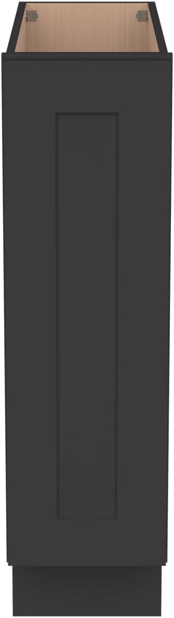 Solid Wood RTA Tray Base Cabinet with Full Height Door & Adjustable Shelf – Shaker Style Kitchen Storage Organizer, Durable Plywood Construction, Easy Assembly 9”W x 24”D x 34.5”H (Charcoal Black)