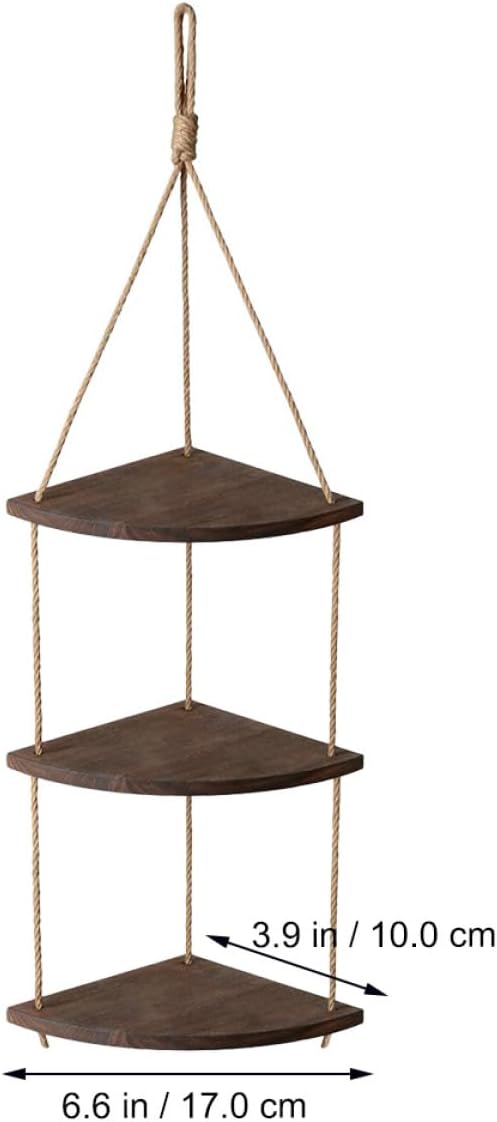 Vintage Fan-Shaped Wooden Wall Corner Shelf Rustic Brown Hanging Rack for Plants Crafts Photos Display and Home Storage Organizer
