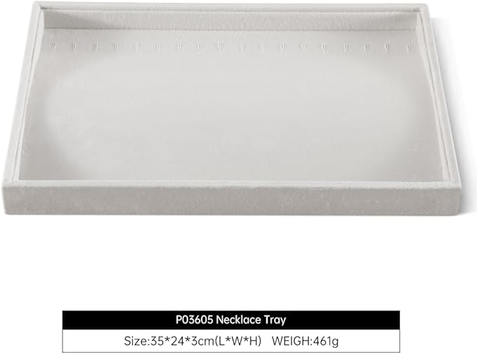 Velvet Jewelry Display Tray For Bracelet Pendant Necklace, Multi-Slot Stackable Storage Tray For Long Chain Jewelries, Drawer Insert Jewelry Organizer (White)