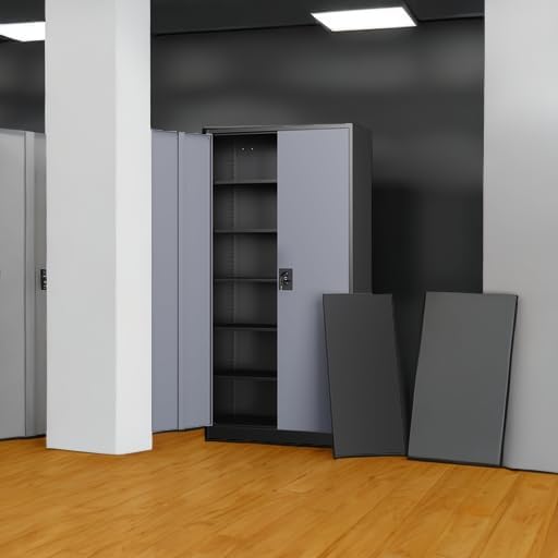 Letaya Metal Garage Storage Cabinets with Lock Door and Adjustable Shelves, Steel Tool Cabinets for Home,Office,Warehouse Organisieren (Black Gray)