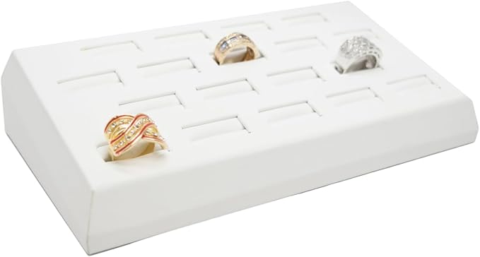Novel Box 18-Slot White Leatherette Rings/Earrings/Cufflinks Holder Tray 8.25x4.5x1.75 Inches - Ring Holder Organizer for Selling or Personal Use - Jewelry Display Trays for Special Occasions