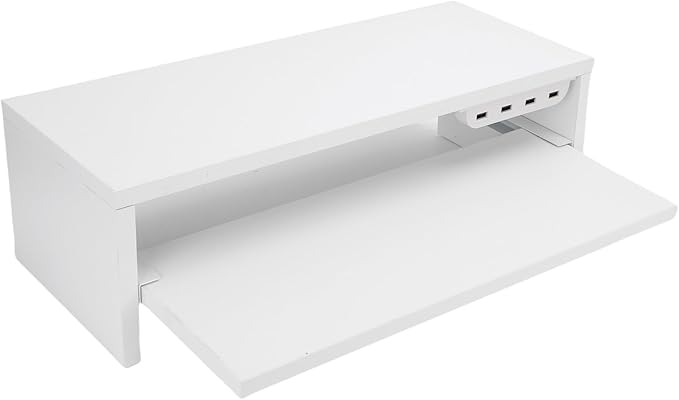 BAFOVY Desktop Monitor Stand Riser with USB Hub and Drawer, 20-Inch Wooden Desk Organizer for Laptop and Computer Screens, 15cm Height Adjustable Solution (Milk White)