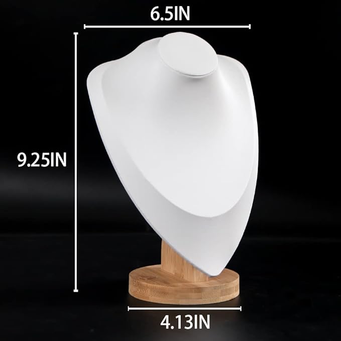 Coward 3D PU Leather Necklace Display Holder Bamboo Chain Jewelry Organizer Model Bust Stand (White pu, 11.4")
