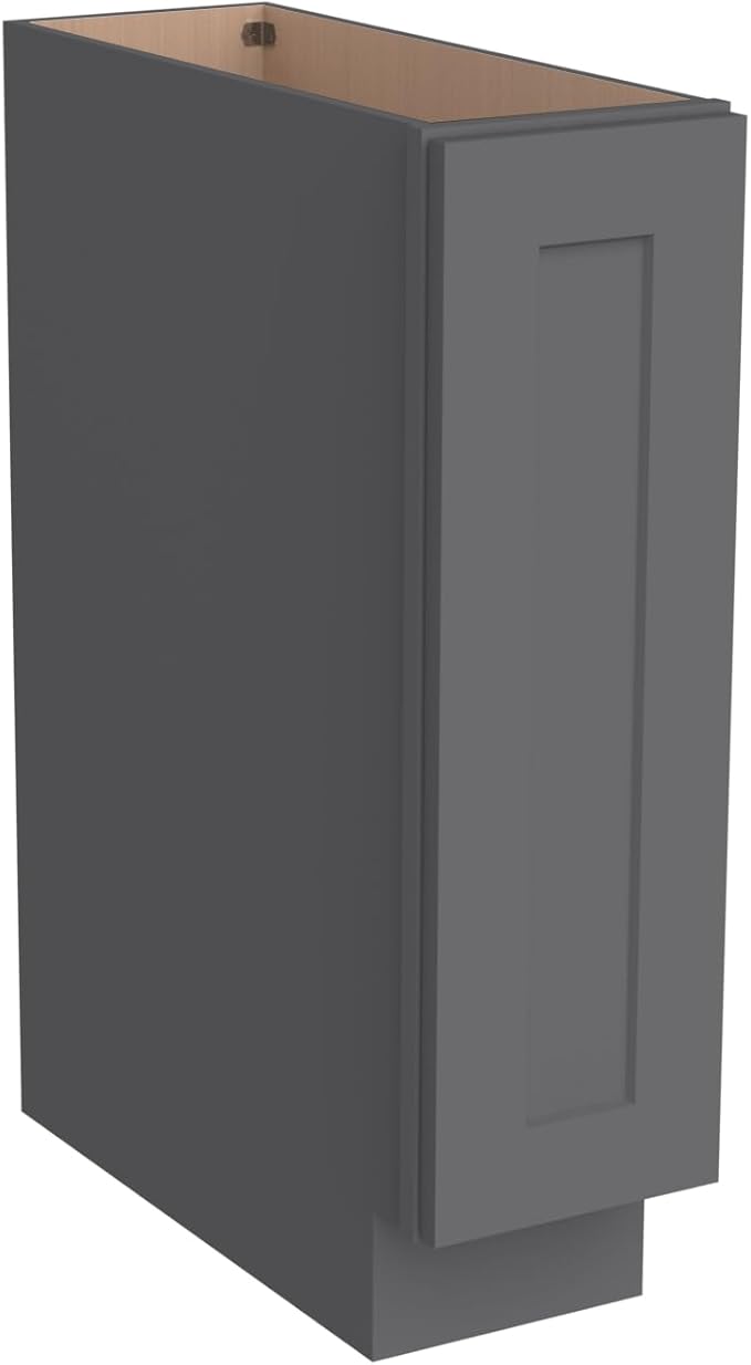 Solid Wood RTA Tray Base Cabinet with Full Height Door & Adjustable Shelf – Shaker Style Kitchen Storage Organizer, Durable Plywood Construction, Easy Assembly 9”W x 24”D x 34.5”H (Pebble Gray)