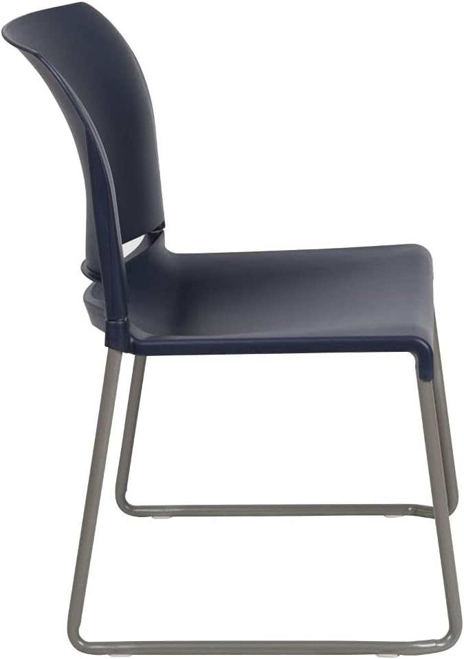 Flash Furniture HERCULES Series 880 lb. Capacity Navy Full Back Contoured Stack Chair with Gray Powder Coated Sled Base
