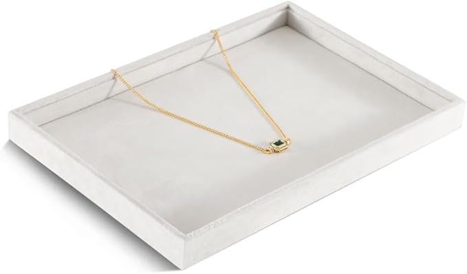 Velvet Stackable Jewelry Display Flat Tray For Ring Earring Necklace Bracelet, Bangle Pendant Storage Blank Plate, Shop Countertop Jewelry Dish Organizer (White)