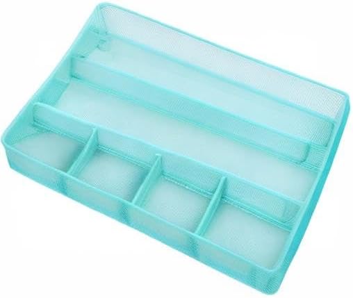 Annova Desk Top Organizer Tray for Office Organization - Metal Mesh - Storage Tray with Dividers for Pens, Desktop Accessories, Bathroom, Kitchen, Makeup and Office Supplies (Large, Turquoise)