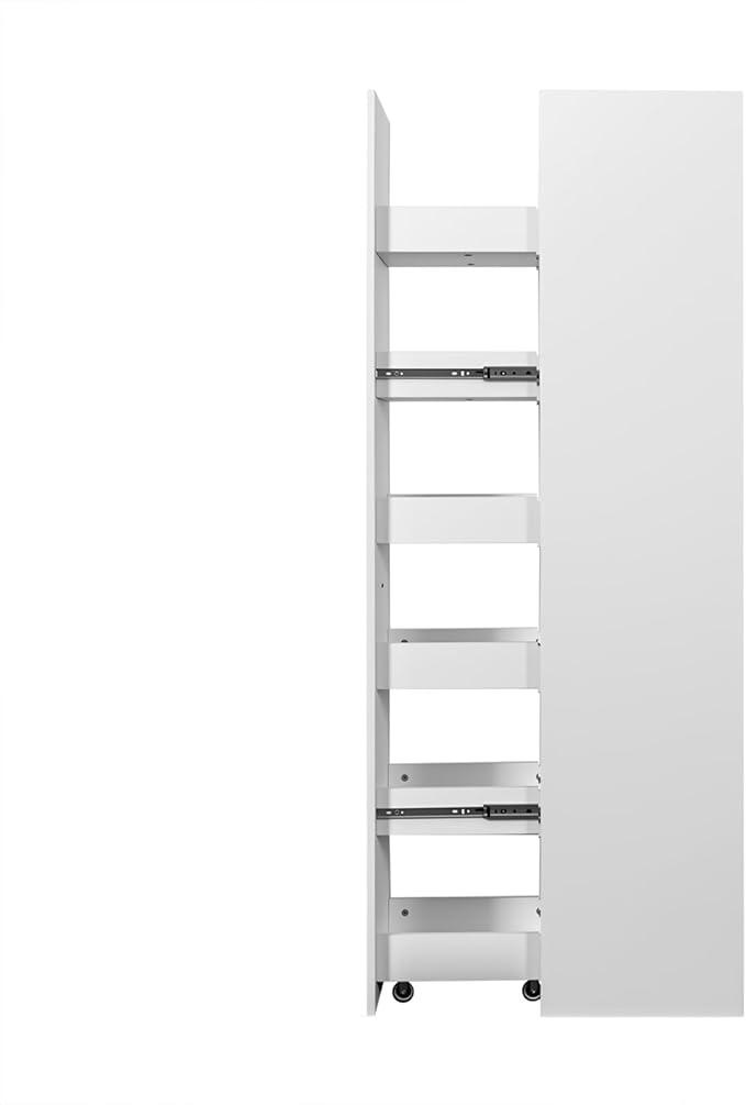 JOYSOURCE Tall Narrow Pull-Out Storage Shelf with Wheels 6-Tier Slim Rolling Storage Next to Fridge Spice Rack Shelves for Small Spaces, Kitchen, Laundry Room, Bathroom White