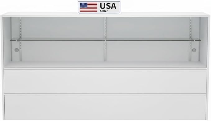 WISDOMFUR 5ft White Display Showcase Cabinet with LED Lighting – Half Vision Retail Glass Display Case, 60" x 18" x 38", Sliding Locking Doors & Storage Shelves