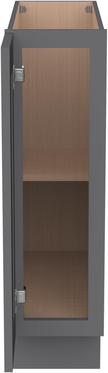 Solid Wood RTA Tray Base Cabinet with Full Height Door & Adjustable Shelf – Shaker Style Kitchen Storage Organizer, Durable Plywood Construction, Easy Assembly 9”W x 24”D x 34.5”H (Pebble Gray)