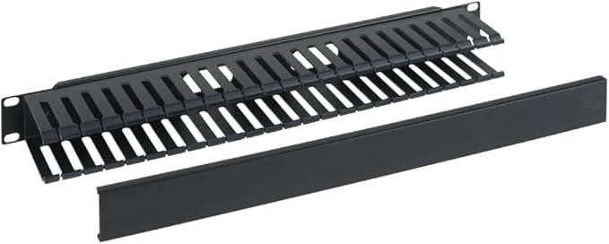 ICC 1U Finger Duct Cable Manager Panel with Cover, Plastic with Metal Back Frame, 3" Depth, Horizontal Cable Management, Rackmount for 19” Network Racks, Black, Single Pack