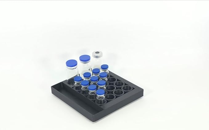 Vial Organizer for Refrigerator Use | Home Vial Organizer Tray for Peptide– 5"x5"x0.75", Lightweight (8g) (Black)