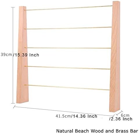 GemeShou 5 Tiers Beech Earring display stands for selling, Wooden Jewelry Shelf, Earring Storage Organizer, Brass earring holders with 30 PVC cards for stud Dangle Hoop【Beech 5-Tier】
