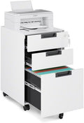 Mobile File Cabinet,3 Drawer Locking Storage Filing Cabinet,Office Metal Storage Cabinet on Wheels for Legal/Letter/A4 File(Fully Assembled，White)