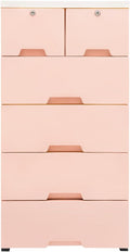 5-Layers Plastic Dresser with 6 Drawers Movable Chest of Drawers Locked Storage Cabinet Craft Organizers and Storage for Bedroom Entryway Hallyway, 19.7’’ W*13.8’’ D*40’’ H (Pink)