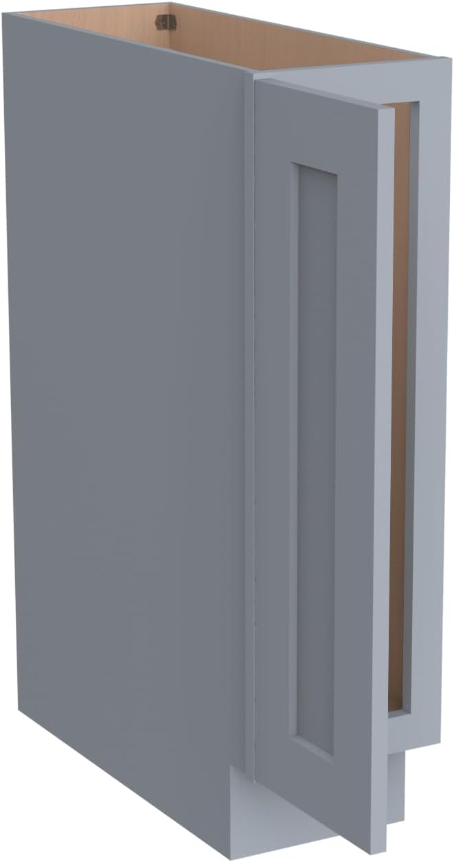 Solid Wood RTA Tray Base Cabinet with Full Height Door & Adjustable Shelf – Shaker Style Kitchen Storage Organizer, Durable Plywood Construction, Easy Assembly 9”W x 24”D x 34.5”H (Grey)