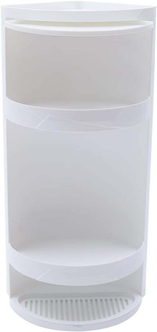 3 Tier Corner Shelf Stand, Cosmetic Skincare Organizer for Bathroom & Vanity, Tabletop Storage Rack Cabinet for Small Space, Waterproof Stand with 360° Rotating Door, 8 x 8 x 23.6, White
