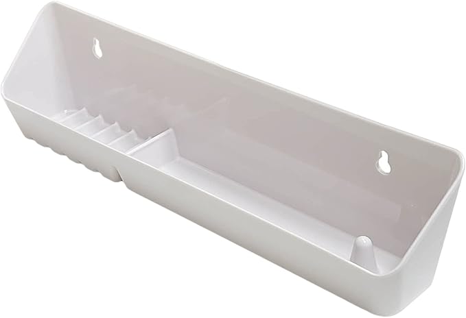 Bueyfolt 14" Kitchen Sink Front Tip-Out Accessory Trays with Mounting Screws, White, 2 Pack (Conventional Open Tray and Accessory Tray with Ring Holder and Soap Dish) Hinges are Not Included