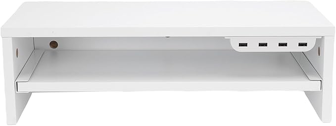 BAFOVY Desktop Monitor Stand Riser with USB Hub and Drawer, 20-Inch Wooden Desk Organizer for Laptop and Computer Screens, 15cm Height Adjustable Solution (Milk White)
