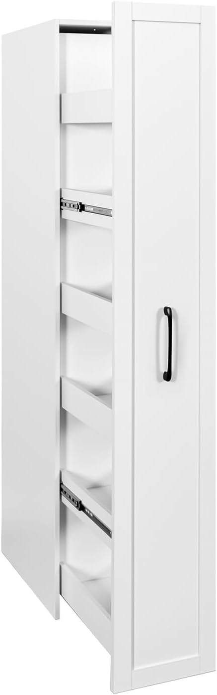 JOYSOURCE Tall Narrow Pull-Out Storage Shelf with Wheels 6-Tier Slim Rolling Storage Next to Fridge Spice Rack Shelves for Small Spaces, Kitchen, Laundry Room, Bathroom White