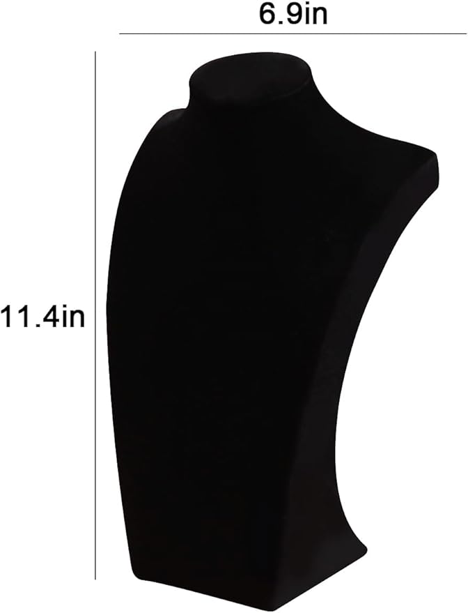 Coward Necklace Bust Stand for Selling Show, Black Velvet Necklace Jewelry Display Holder for Home Use or Store Shop Show (11" Hight)