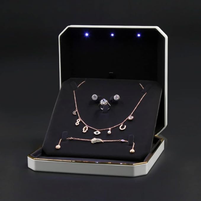 HSLFUAI Large Necklace Box, Necklace Gift Box with Led Light,Jewelry Box for Necklace,Jewelry Gift Box for Wedding, Birthday, Valentine' Day, Mother'S Day, Christmas