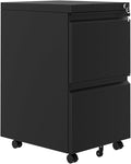 2 Drawer File Cabinet on Wheels with Lock, Under Desk Metal Filing Cabinet for Home Office, Rolling Storage Organizer for Letter/Legal/A4 Documents, Small Mobile Cabinet with Locking Casters, Black