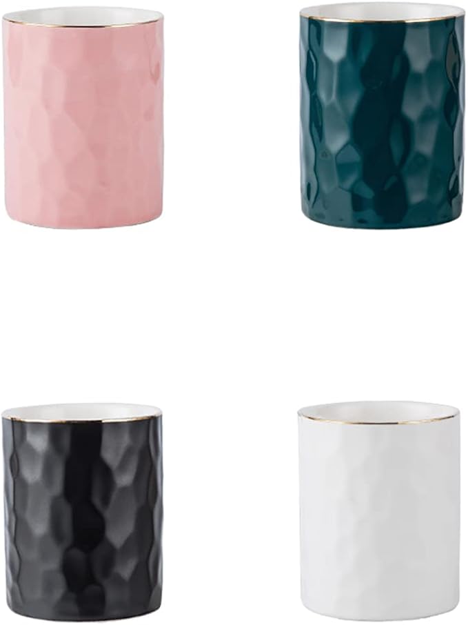Ceramic Pen Holder Stand Cup Pencil Holder Organizer Makeup Brush Holders for Home Office Desk (Black)