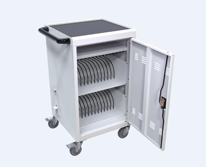 Laptop Charging Cart, White, Durable, 32 Devices, Fast Charging, Security Storage, Easy Use, Anti-Rust
