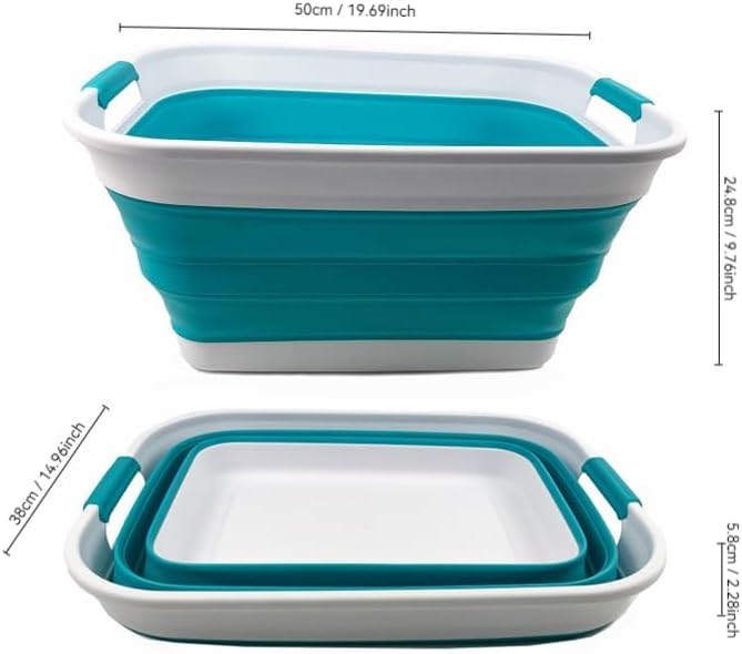 SAMMART 27L (7.1 Gallons) Collapsible Plastic Laundry Basket with Handle-Foldable Pop Up Storage Basket with handle (2, Ceramic Blue+Pale Purple)