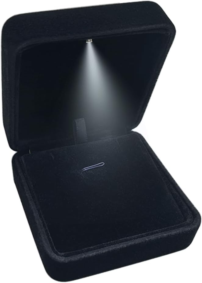 GBYAN Pendant Necklace Box with LED Light, Necklace Gift Box Velvet Jewelry Display Case for Proposal Engagement Wedding and Birthday,Black