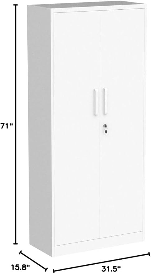 White Metal Storage Cabinet with 2 Doors and 6 Shelves,71" Tall Metal Cabinet with Lock,Lockable Garage Storage Cabinets,Locking File Cabinet,Steel Tool Cabinets for Home,Office,Garage,Shop