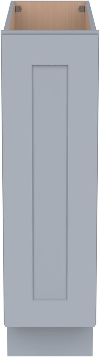 Solid Wood RTA Tray Base Cabinet with Full Height Door & Adjustable Shelf – Shaker Style Kitchen Storage Organizer, Durable Plywood Construction, Easy Assembly 9”W x 24”D x 34.5”H (Grey)