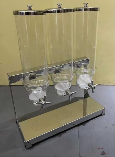 Triple Countertop Cereal Dispenser with Stainless Steel Base, 10.5L Dry Food Dispenser Cereal Containers Storage Dispenser Snack Organizer for Kitchen Or Pantry,N