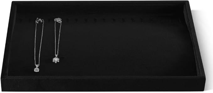 Velvet Jewelry Display Tray For Bracelet Pendant Necklace, Multi-Slot Stackable Storage Tray For Long Chain Jewelries, Drawer Insert Jewelry Organizer (Black)