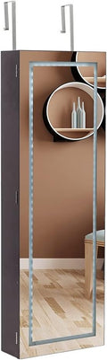 Wall Mounted Jewelry Cabinet with LED Light & Mirror - 4-Layer Storage, Dark Brown Organizer for Necklaces, Earrings & Accessories - Space-Saving Elegant Display Solution