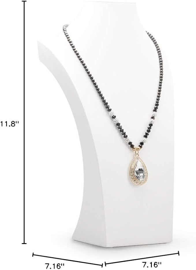 Oirlv White Leather Jewelry Bust Necklace Display Stand Trade Show Jewelry Holder (H:15.28")
