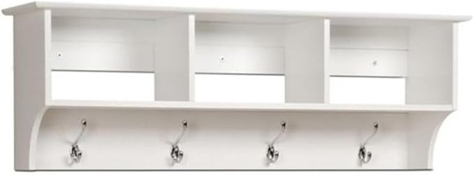 Prepac 48" Contemporary Wall Mounted Coat Rack, Coat Hooks Wall Mount with 3 Shelves, Ideal for Hallway or Entryway Storage Solution, 11.5"D x 48"W x 14.25"H, White