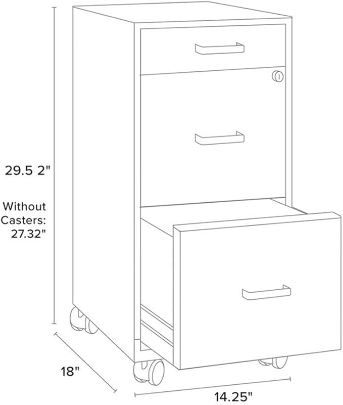 Pemberly Row 3 Drawers 29.52" Vertical Silver Metal Filing Cabinet Lockable Pre-Assembled Movable Legal/Letter Size for Home, Office